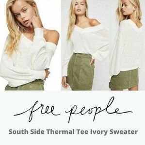 We The Free White V Neck Thermal T, Size L